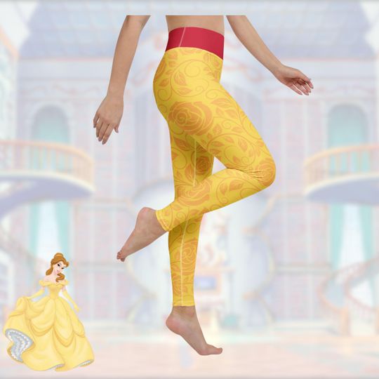 Belle Yoga Leggings Beauty and the Beast womens cosplay pants run Disney bounding princess activewear