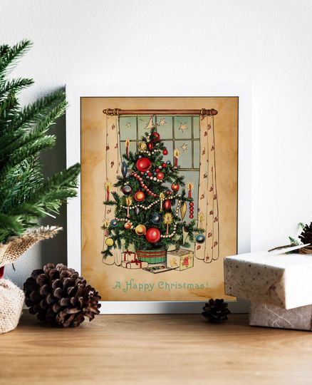 Discover Vintage Christmas Tree Illustration Art Print - Holiday Decor, Merry Christmas, Christmas Poster