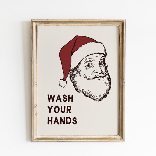 Discover Bathroom Christmas Humor Poster, Santa Digital Print, Retro Holiday Wall Art, Printable Xmas Decor