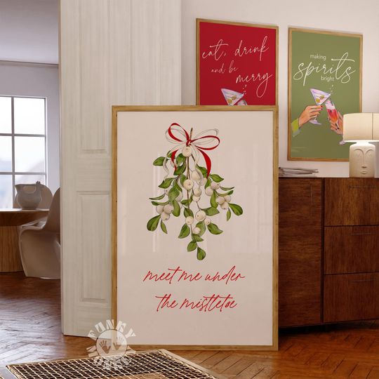 Discover Christmas Mistletoe Wall Art, Holiday Winter Poster, Meet Me Under the Mistletoe