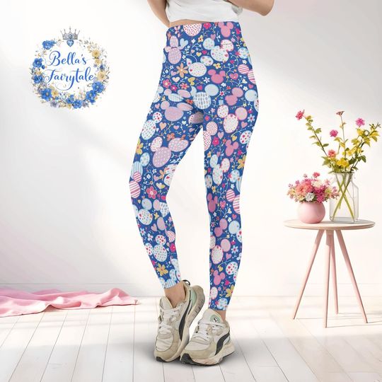 Blue Mickey Balloons, Disney Women Legging, Active Wear Yoga Pants, Disney Gift, Cruise Outfit, Disney Outfit