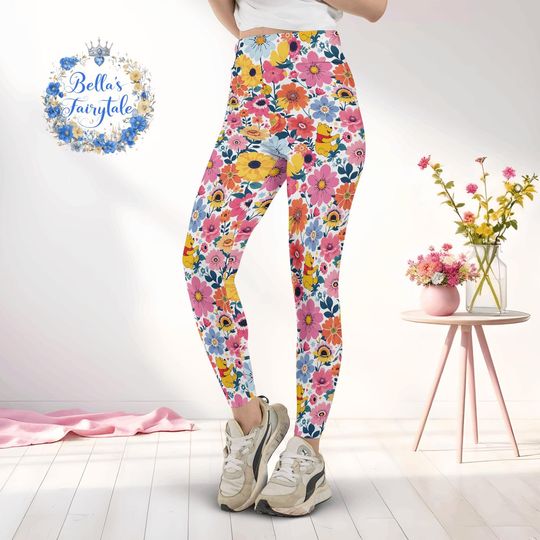 Discover Floral Winnie the Pooh, Disney Women Legging, Active Wear Yoga Pants, Disney Gift, Cruise Outfit, Plus Size Women Legging, Disney Outfit