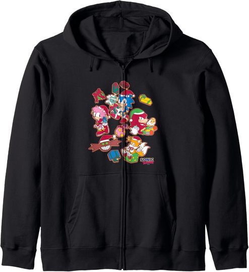 Discover Sonic The Hedgehog Christmas Crew Gingerbread Cookies Zip Hoodie