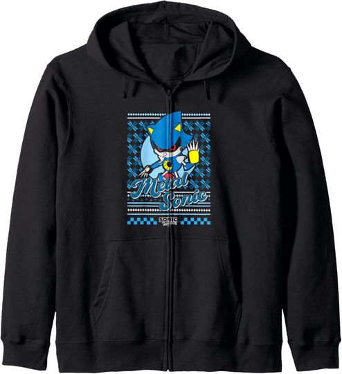 Discover Sonic The Hedgehog Christmas Metal Sonic Ugly Sweater Zip Hoodie