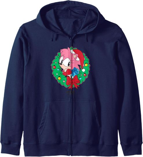 Sonic The Hedgehog Christmas Amy Rose Wreath Zip Hoodie