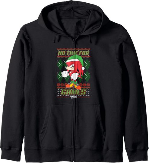 Discover Sonic The Hedgehog Christmas Ugly Sweater No Time For Games Zip Hoodie