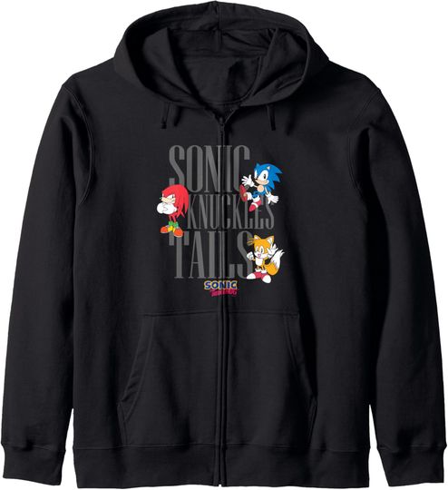 Discover Sonic The Hedgehog Sonic Knuckles Tails Icon Stack Zip Hoodie