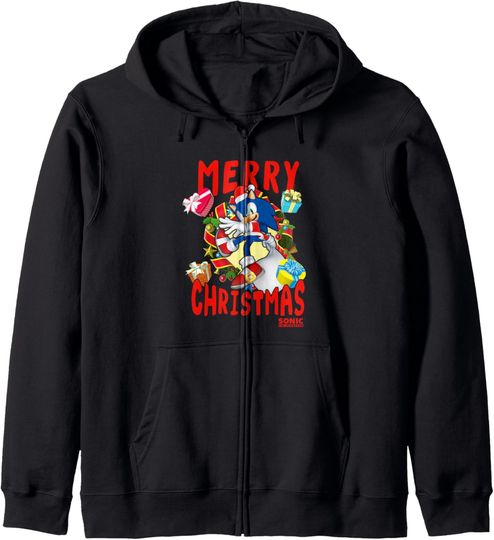 Discover Sonic The Hedgehog Merry Christmas Sonic Gift Delivery Zip Hoodie