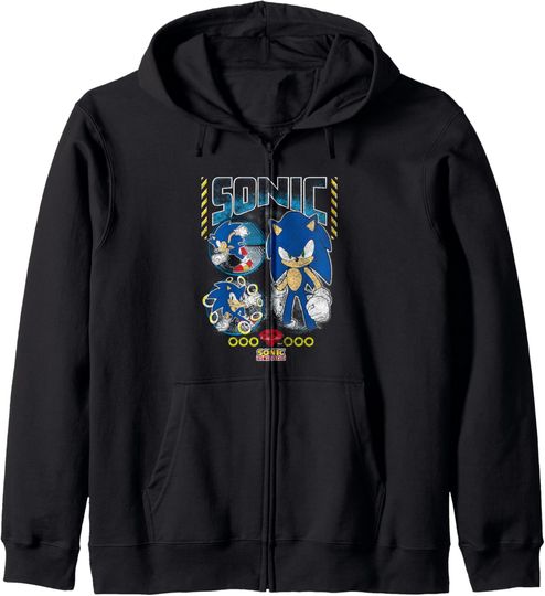 Discover Sonic The Hedgehog Distressed Gold Ring Split Portraits Zip Hoodie