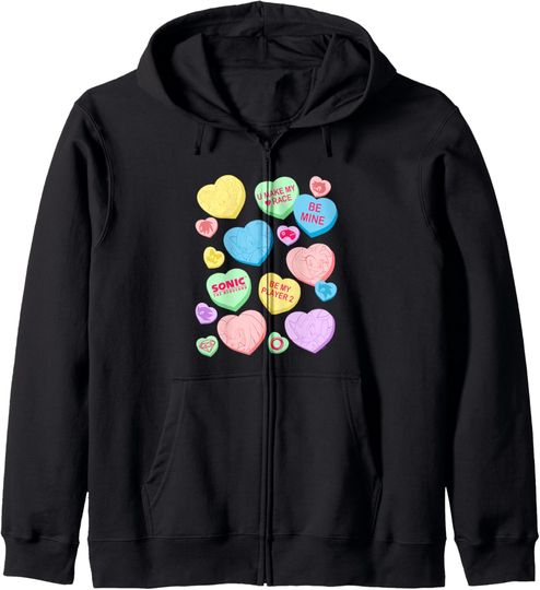 Discover Sonic The Hedgehog Valentine's Day Sonic Candy Hearts Logo Zip Hoodie