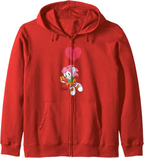 Discover Sonic The Hedgehog Valentine's Day Cute Amy Rose Chest Logo Zip Hoodie