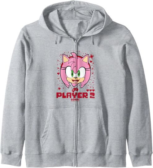Discover Sonic The Hedgehog Valentine's Day Player 2 Amy Big Face Zip Hoodie