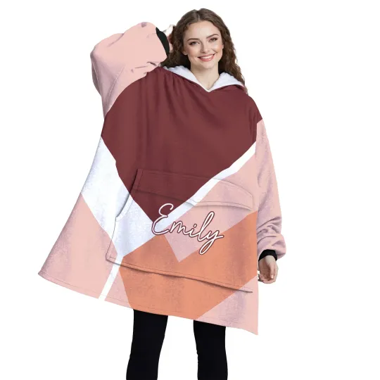 Discover Personalized Blanket Hoodies, Christmas Red Geometric Color Block Oversized Blan