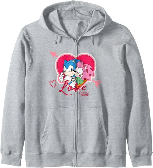 Discover Sonic The Hedgehog Valentine's Day Sonic Amy Love Big Logo Zip Hoodie