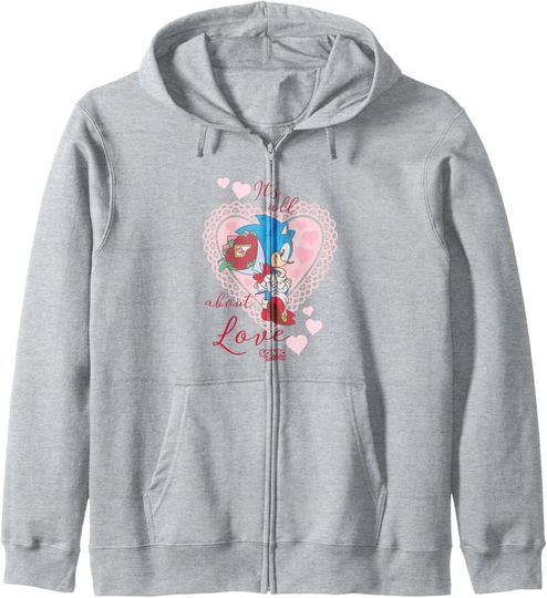 Discover Sonic The Hedgehog Valentine's Day It's All About Love Logo Zip Hoodie