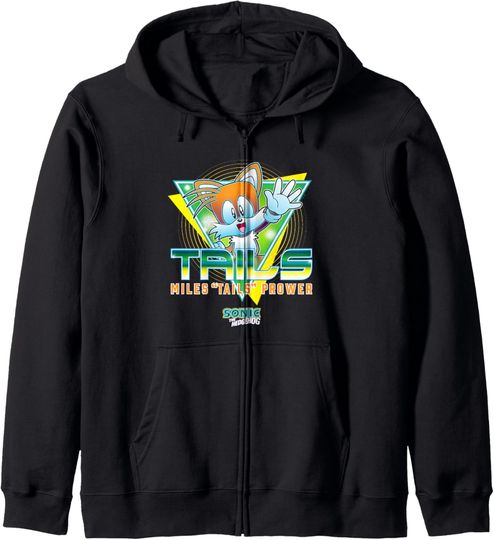 Discover Sonic The Hedgehog Miles Tails Prower Retro Neon Logo Zip Hoodie