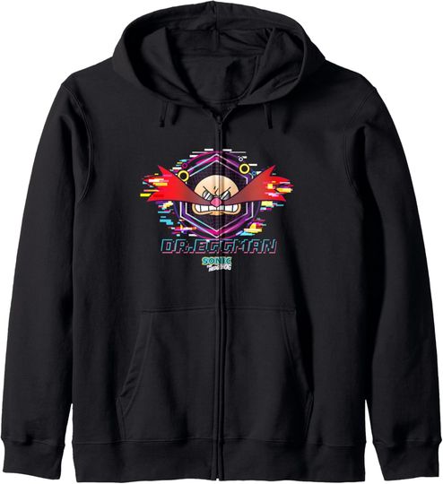 Discover Sonic The Hedgehog Dr. Eggman Glitched Out Face Logo Zip Hoodie