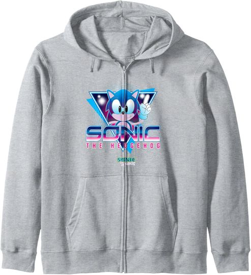 Discover Sonic The Hedgehog Sonic Retro Neon Logo Zip Hoodie