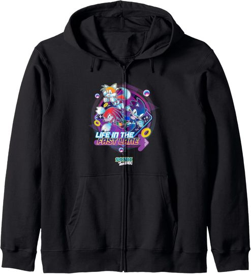Discover Sonic The Hedgehog Life In The Fast Lane Retro Neon Shot Zip Hoodie