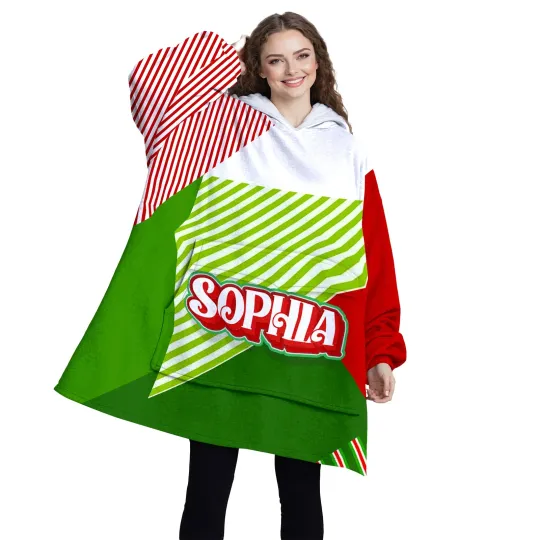 Discover Personalized Blanket Hoodie Christmas Red Green Striped Oversized