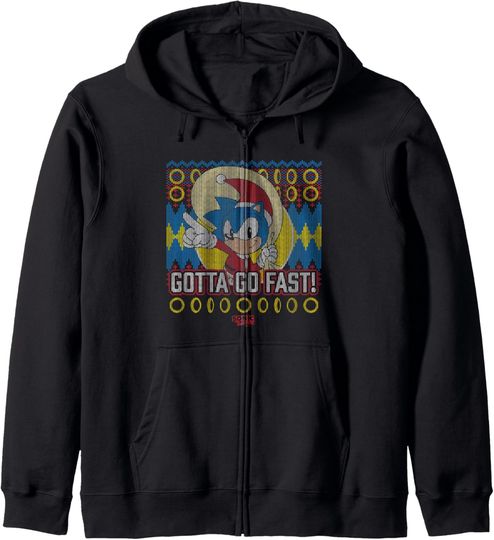 Discover Sonic The Hedgehog Christmas Gotta Go Fast! Ugly Sweater Zip Hoodie