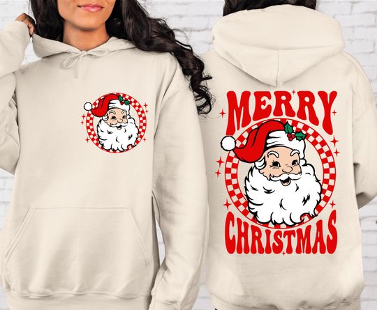 Discover Retro Santa Christmas Hoodie with Front & Back Print