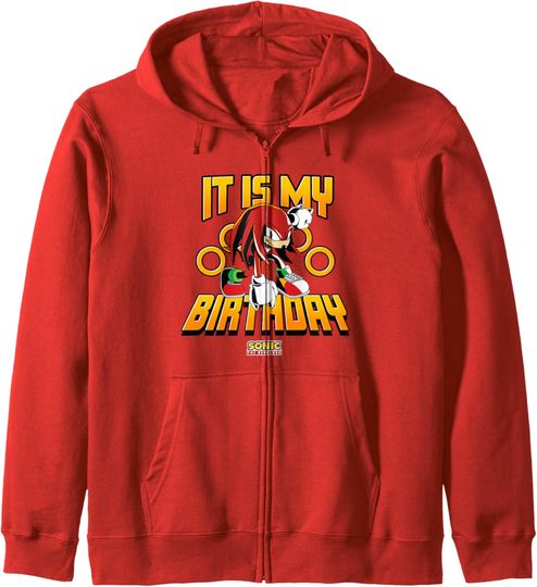 Sonic The Hedgehog Birthday It Is My Birthday Knuckles Logo Zip Hoodie