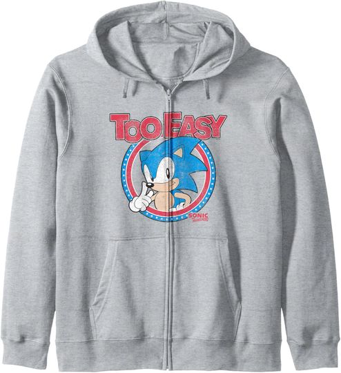 Discover Sonic The Hedgehog Too Easy Americana Distressed Logo Zip Hoodie