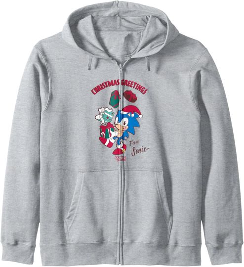 Discover Sonic The Hedgehog Christmas Greetings From Sonic Retro Zip Hoodie