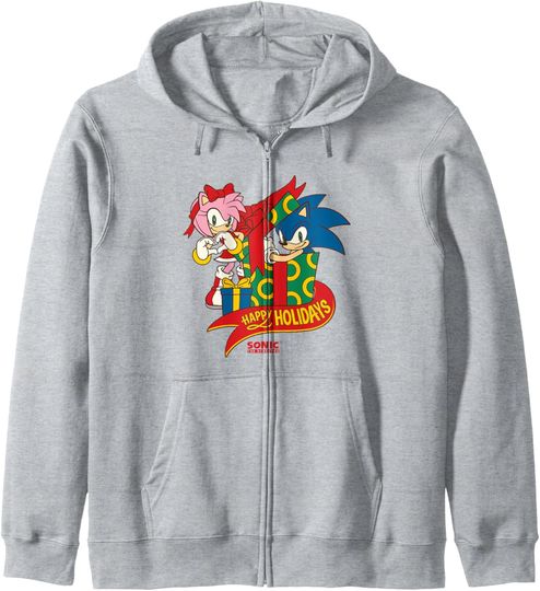 Discover Sonic The Hedgehog Christmas Happy Holidays Sonic & Amy Zip Hoodie