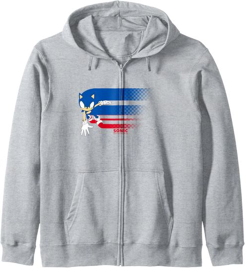 Sonic The Hedgehog Americana Red White & Blue Blurred Trail Zip Hoodie