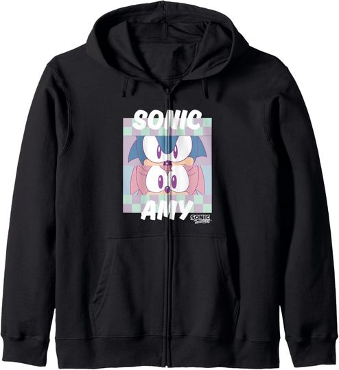 Discover Sonic The Hedgehog Sonic & Amy Eyes Closeup Panels Retro Zip Hoodie