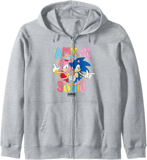Sonic The Hedgehog Amy & Sonic Colorful Retro Portrait Zip Hoodie