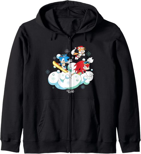 Discover Sonic The Hedgehog Christmas Main Trio Fun In The Snow Zip Hoodie