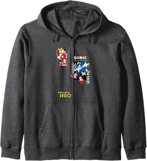 Discover Sonic The Hedgehog Good As Gold Vintage Kanji Panels Zip Hoodie