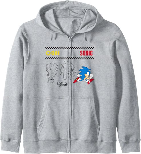 Discover Sonic The Hedgehog Many Poses Cute Sketches Zip Hoodie