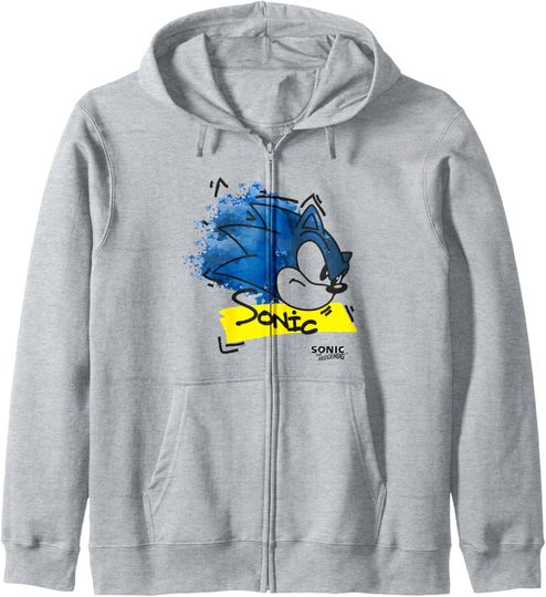 Sonic The Hedgehog Distressed Watercolor Face Outline Zip Hoodie