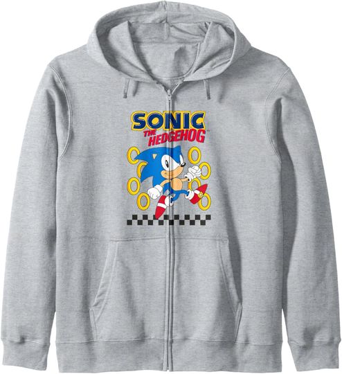 Discover Sonic The Hedgehog Running By Golden Rings Retro Shot Zip Hoodie