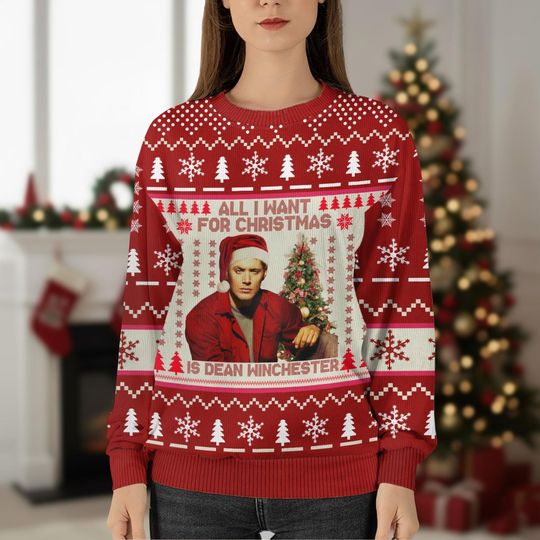 Christmas Dean Winchester Ugly Sweater, Supernatural Xmas Sweater, Unisex Holiday Sweatshirt