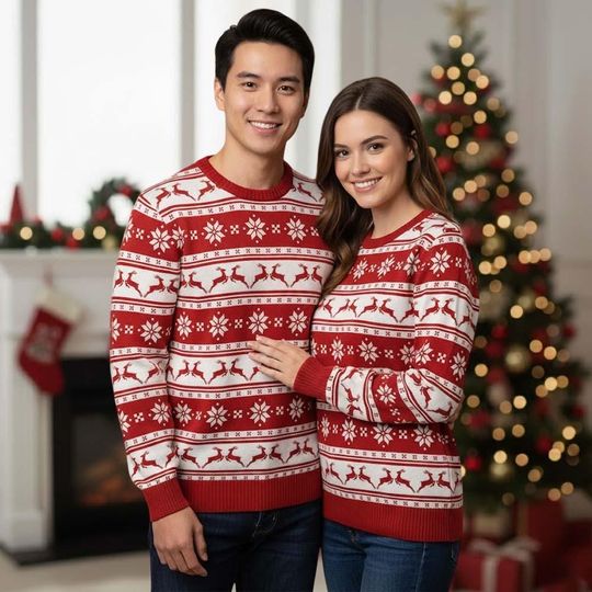 Discover Reindeer Ugly Christmas Sweater, Traditional Xmas Ugly Sweater, Winter Family Shirts, Christmas Gifts for Men and Women