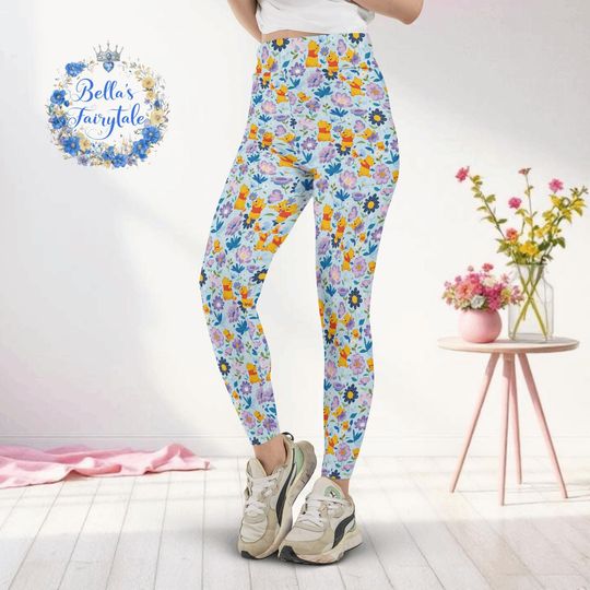 Discover Winnie the Pooh and Flowers, Disney Women Legging, Active Wear Yoga Pants, Disney Gift, Cruise Outfit, Disney Outfit