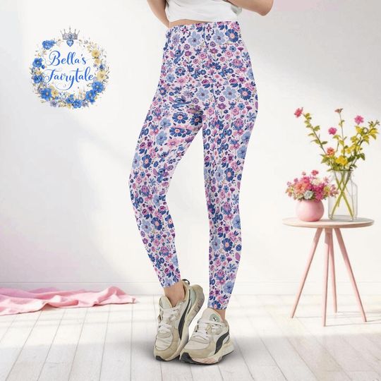 Discover Stitch and Purple Flowers, Disney Women Legging, Active Wear Yoga Pants, Disney Gift, Cruise Outfit, Disney Outfit