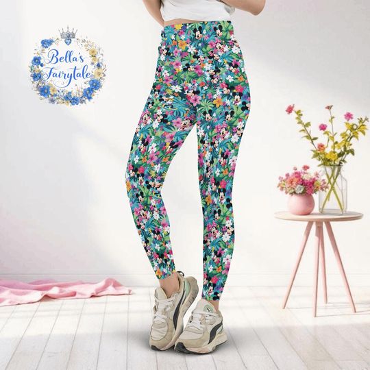 Discover Tropical Green Mickey, Disney Women Legging, Active Wear Yoga Pants, Disney Gift, Cruise Outfit, Disney Outfit