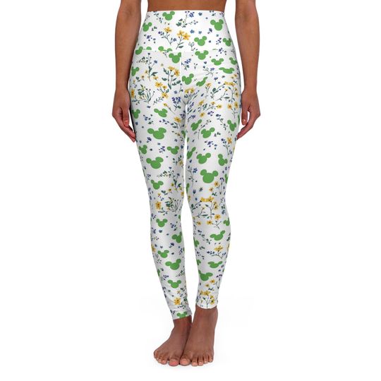 Discover Green Floral Mickey, Disney Women Legging, Active Wear Yoga Pants, Disney Gift, Cruise Outfit, Disney Outfit