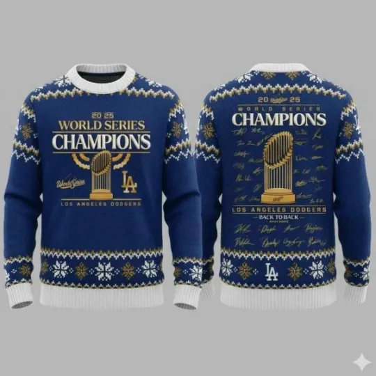 Discover Dodgers Back To Back World Series 2025 Ugly Christmas Sweater
