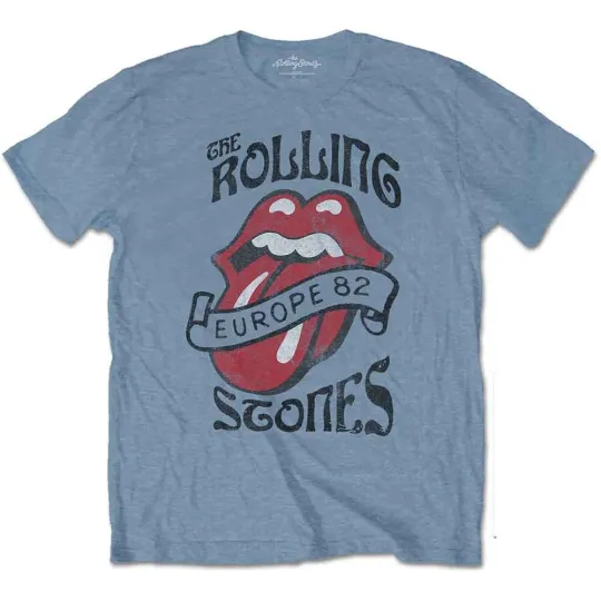 The Rolling Stones Europe 82 Tour T-Shirt Band Logo Official Men’s Stone Blue