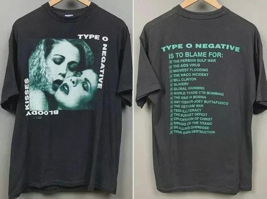 Vintage Style TYPE O NEGATIVE 1993 Bloody Kisses Tour T-Shirt Double Side Size S-4XL