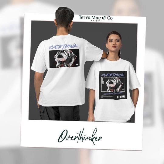 Discover Overthinking Graphic T-Shirt | Dual-Sided Mental Health Awareness Tee | Unisex Emotional Depressive Illustration Shirt