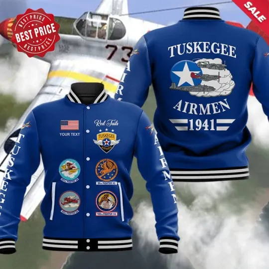 Personalised Tuskegee Airmen Baseball Jacket Blue Tails Simple Style Blue Print