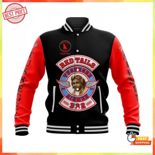 Custom Tuskegee Airmen Red Tails Baseball Jacket Army Black Red Jacket